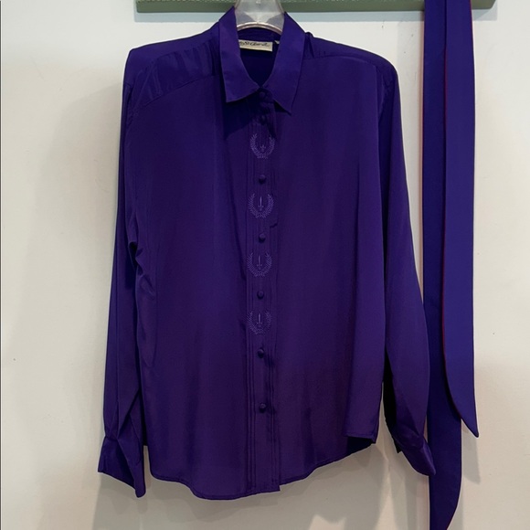 Vintage yves st Clair 2 Deep Purple Button Down Shirt & skinny neck scarf 16 w - Picture 7 of 10